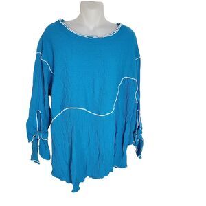 IC Collection Womens Top Medium Textured Pucker Knit Tie Sleeve Tunic Turquoise